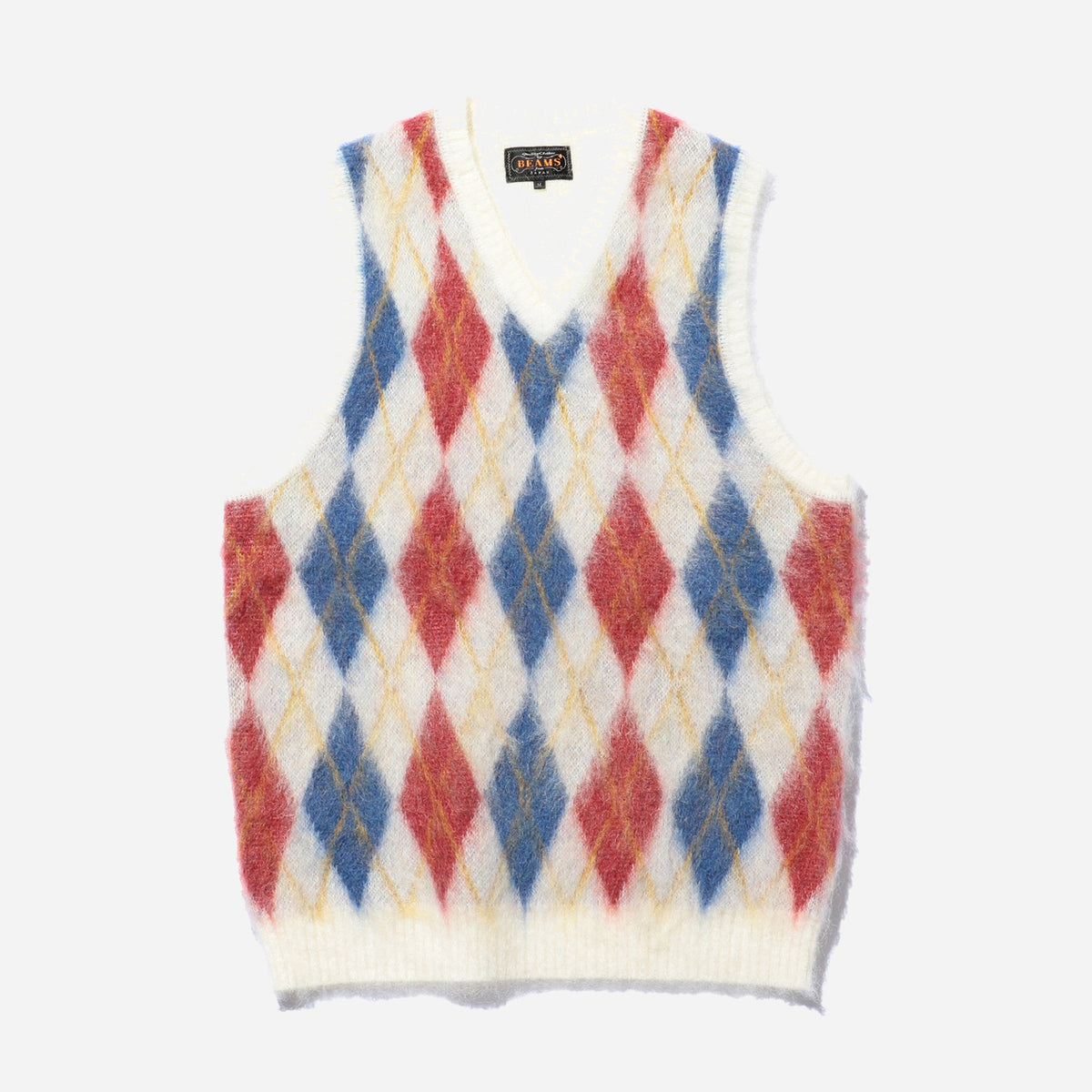 Beams+ ARGYLE MOHAIR VEST - WHITE/MULTI - The Great Divide