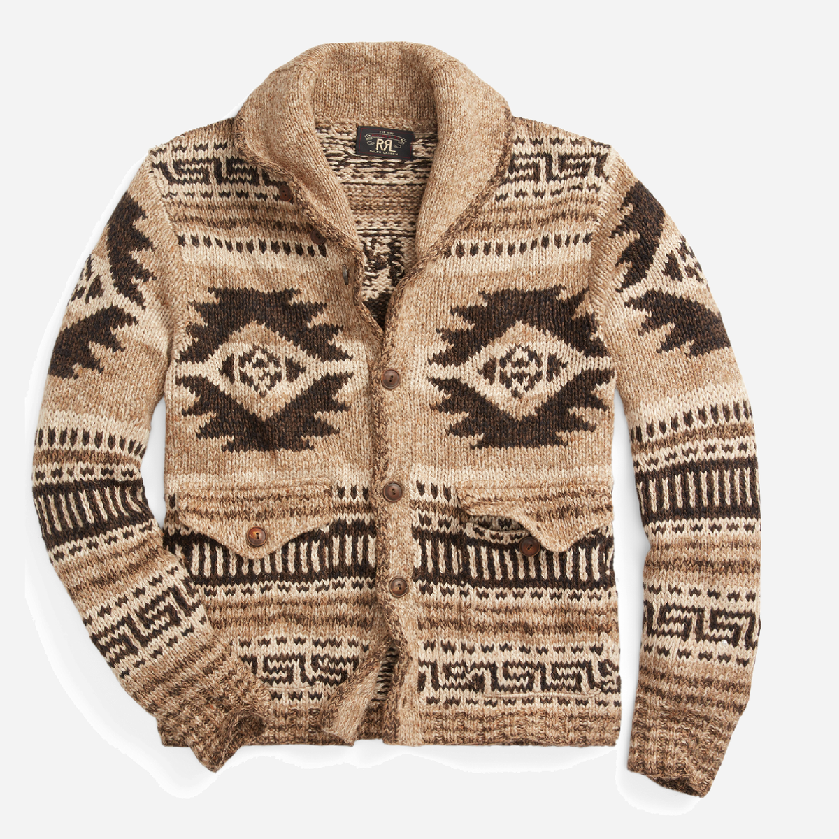 Double RL By Ralph Lauren Long Sleeve Shawl Cardigan Brown Tan