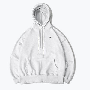 Anglan - OBLIQUE BALLOON DOUBLE HOODIE - WHITE MELANGE - OBLIQUE BALLOON DOUBLE HOODIE - WHITE MELANGE - Main Front View