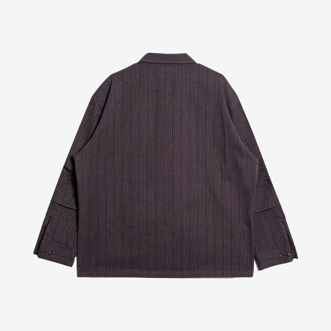 Pilgrim Surf + Supply LEON COACH JACKET - BROWN/NAVY STRIPE - The