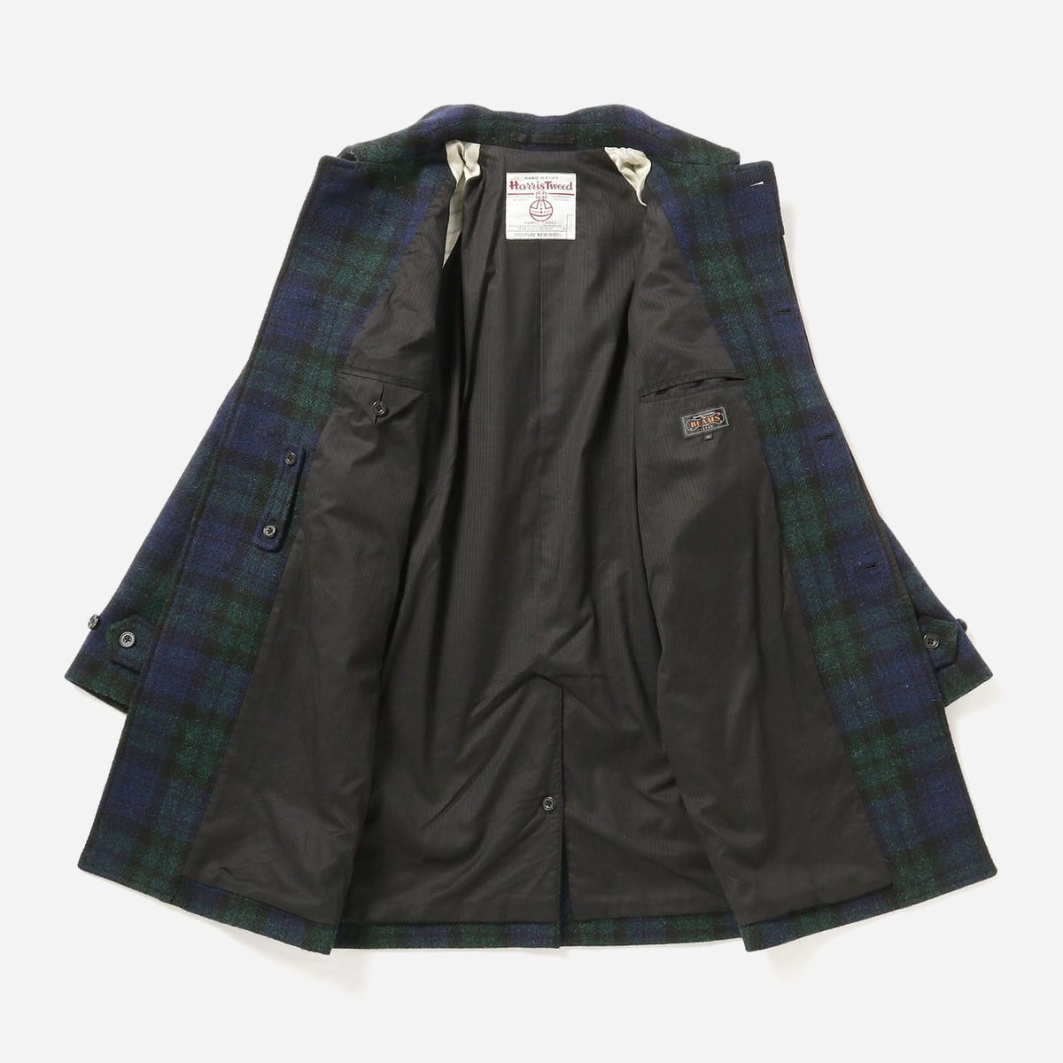 Beams+ BAL LONG WOOL HARRIS TWEED COAT - BLACKWATCH - The Great Divide