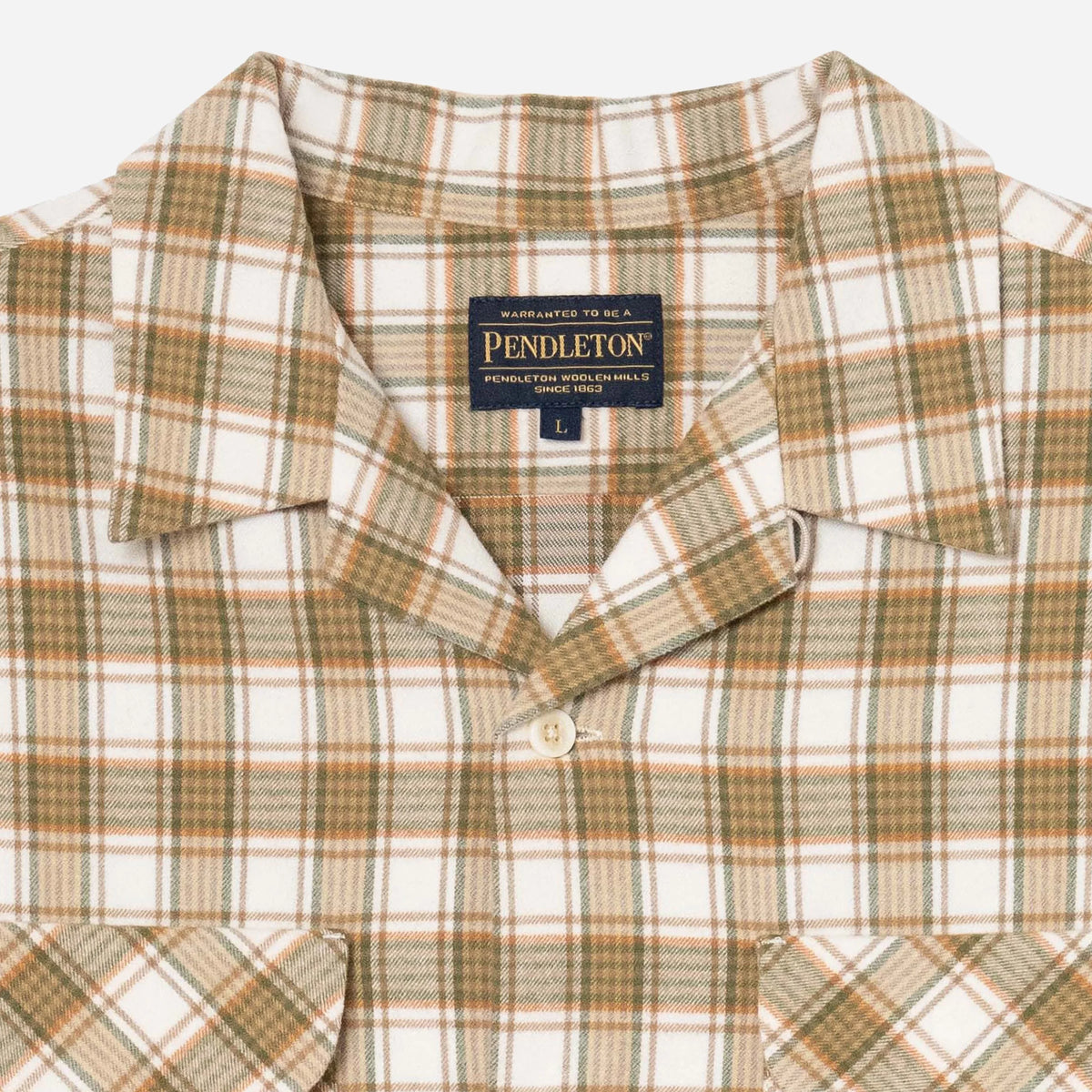 Pendleton OPEN COLLAR PLAID SHIRT - KHAKI/IVORY - The Great Divide