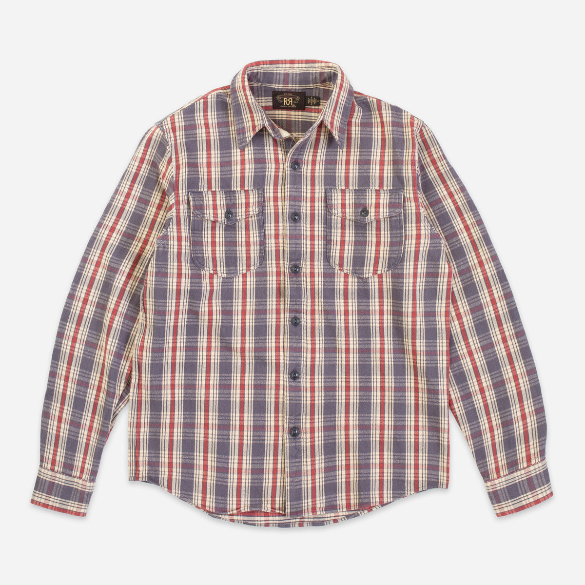 Double RL By Ralph Lauren PLAID TWILL WORK SHIRT - BLUE/CREAM-RED