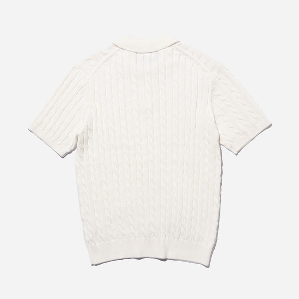 CABLE KNIT POLO SHIRT  - WHITE