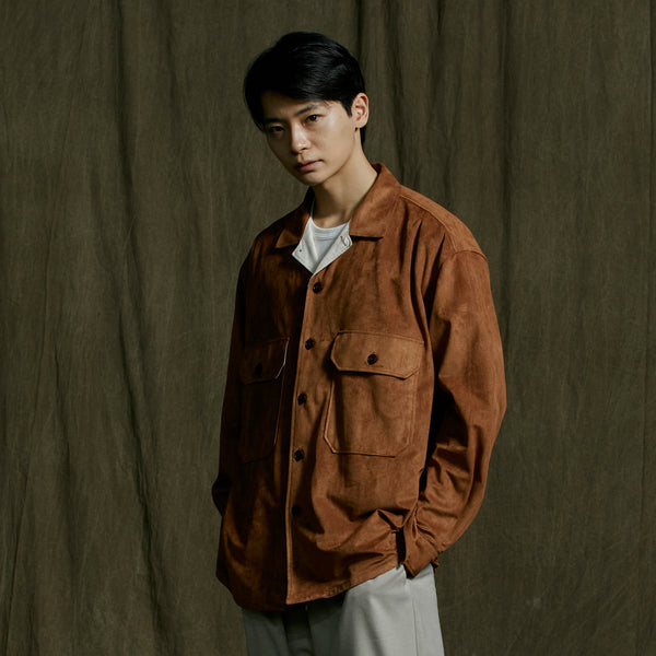 Suede Oversized CPO Shirt - Brown