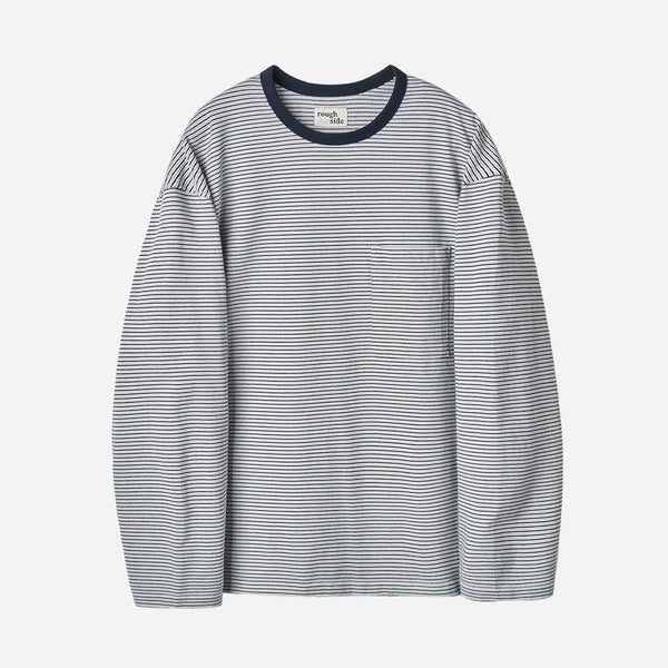 PINSTRIPE LONG SLEEVE T-SHIRT - NAVY