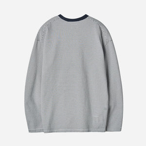 Rough Side - PINSTRIPE LONG SLEEVE T-SHIRT - NAVY -  - Alternative View 1