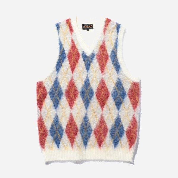 ARGYLE MOHAIR VEST - WHITE/MULTI