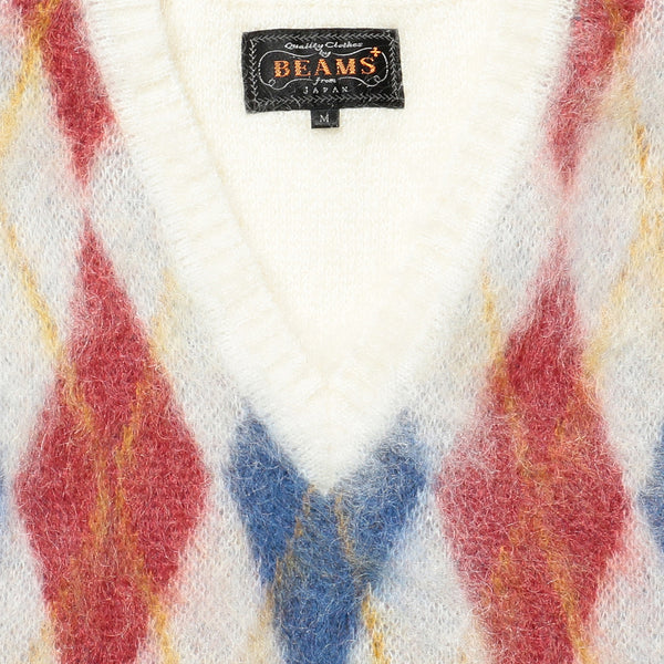 ARGYLE MOHAIR VEST - WHITE/MULTI