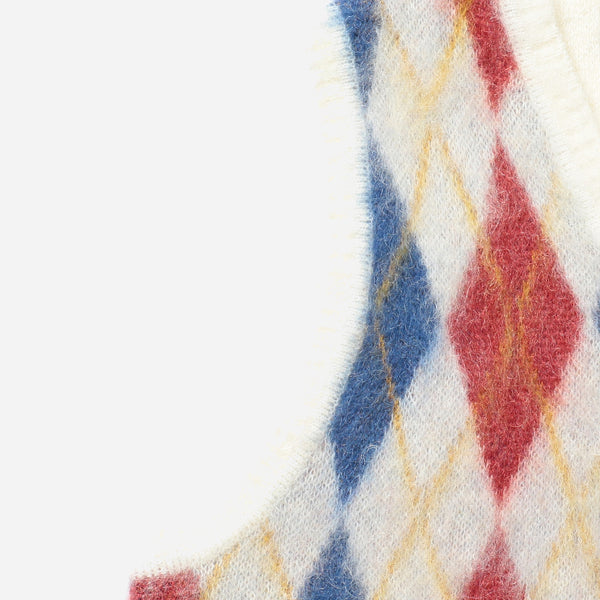 ARGYLE MOHAIR VEST - WHITE/MULTI
