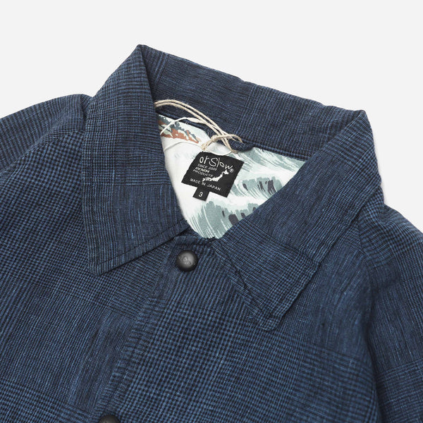 LINEN COACH JACKET - INDIGO CHECK