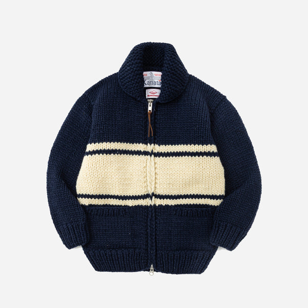 Battenwear Cowichan Cardigan - Blue and White Stripe