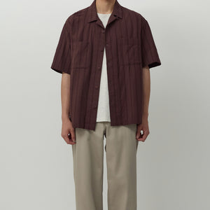 Rough Side - OPEN COLLAR HALF SHIRT - BURGUNDY STRIPE -  - Alternative View 1