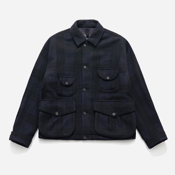 TRAPPER JACKET - NAVY CHECK WOOL