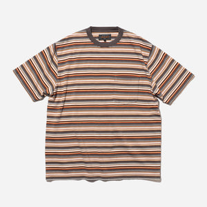 Beams+ - MULTI STRIPE POCKET T-SHIRT - GREY/WHITE-ORANGE -  - Main Front View