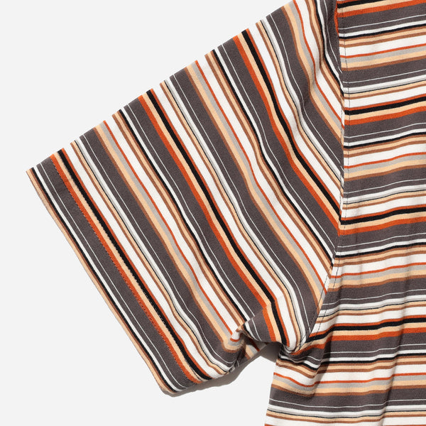 MULTI STRIPE POCKET T-SHIRT - GREY/WHITE-ORANGE