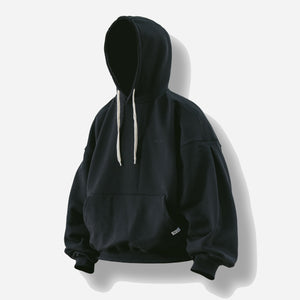 Anglan - VALLEY TUCK SWEAT BALLOON HOODIE - BLACK -  - Main Front View