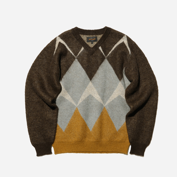 Beams Plus V-Neck Jacquard - Brown