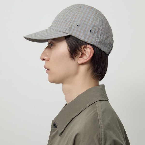 6 PANEL LINEN BASEBALL CAP - BLUE GLEN CHECK