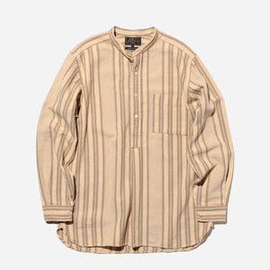 Beams+ - BAND PULLOVER INDIAN OXFORD SHIRT - STRIPE BROWN -  - Main Front View