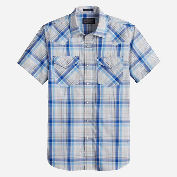 Frontier Shirt (Short Sleeve) - Ivory/Royal Blue Plaid