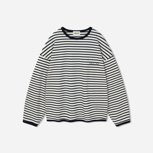 Anglan - STRIPED LONG SLEEVE TEE - NAVY -  - Main Front View