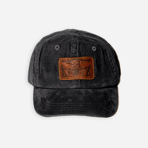 Double RL By Ralph Lauren - RRL Leather Patch Corduroy Trucker Cap Black -  - Main Front View