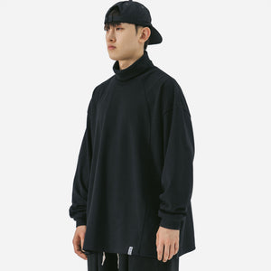 Anglan - OVAL INCISION TURTLE NECK LONG SLEEVE - BLACK -  - Alternative View 1
