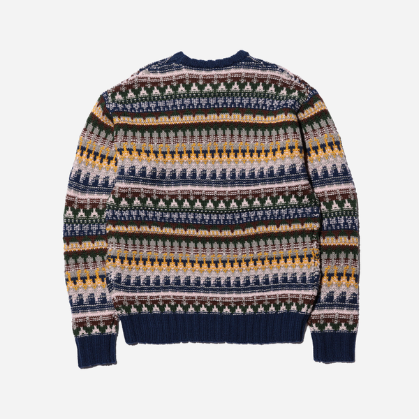 Beams Plus Crew Fair Isle 3G - Navy