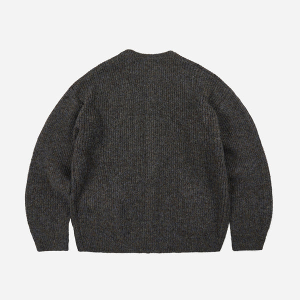 BRUSHED WOOL ROUND CARDIGAN - BROWN