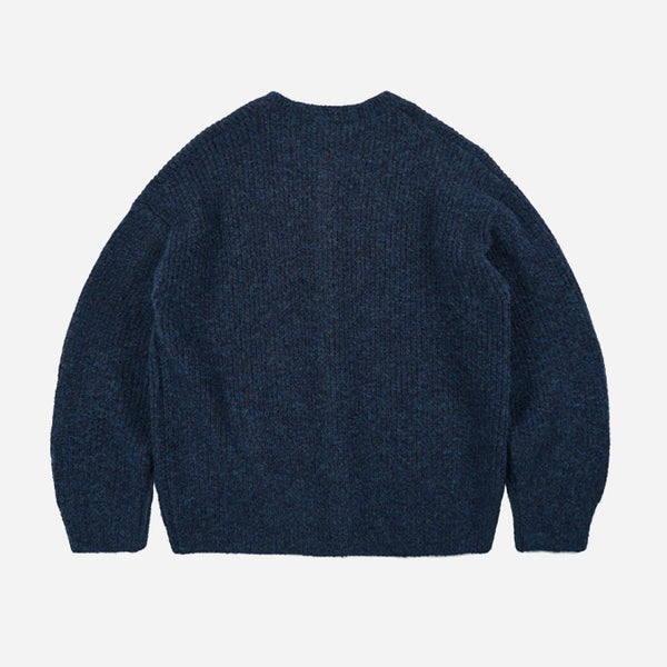 BRUSHED WOOL ROUND CARDIGAN - INDIGO