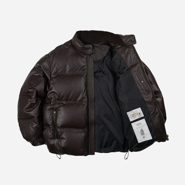 SNOWDON LEATHER DOWN JACKET - BROWN