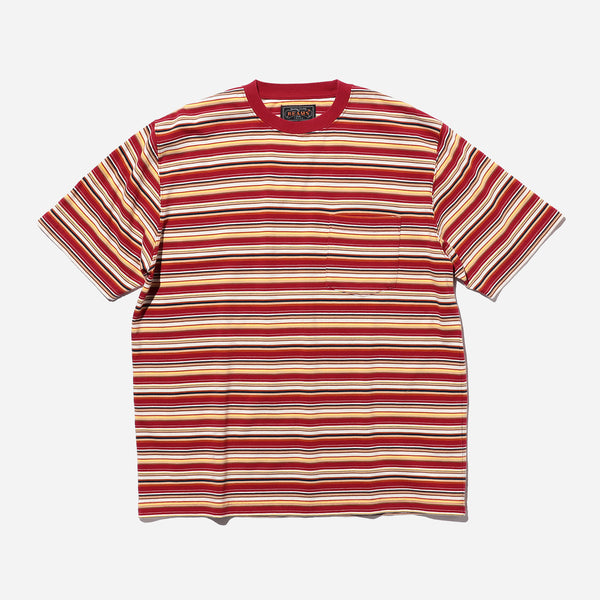 MULTI STRIPE POCKET T-SHIRT - RED/WHITE-YELLOW