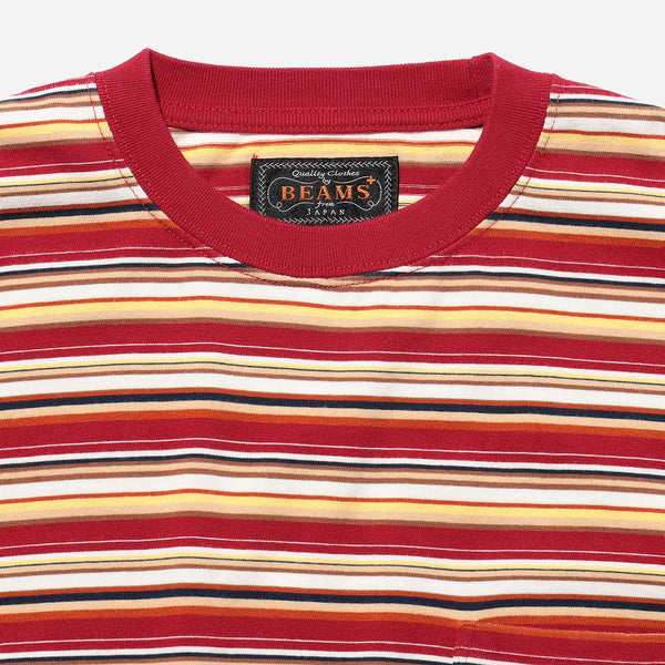 MULTI STRIPE POCKET T-SHIRT - RED/WHITE-YELLOW