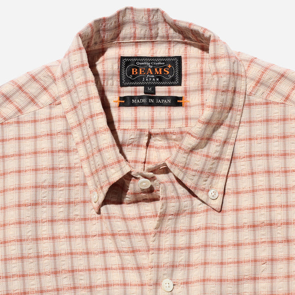 OPEN B.D SEERSUCKER PLAID SHIRT - RED/OFF WHITE
