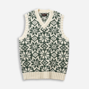 Beams+ - SNOW PATTERN KNITTED VEST - GREEN/SNOW -  - Main Front View