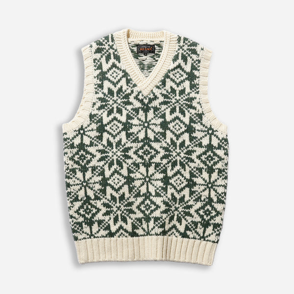 SNOW PATTERN KNITTED VEST - GREEN/SNOW