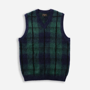 Beams+ - TARTAN CHECK MOHAIR VEST - NAVY/GREEN -  - Main Front View