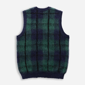 Beams+ - TARTAN CHECK MOHAIR VEST - NAVY/GREEN -  - Alternative View 1