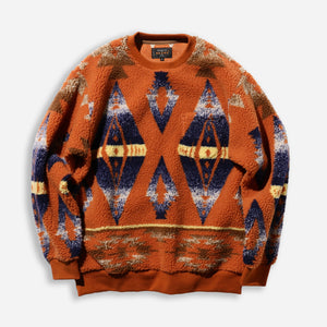 Beams+ - CREW BOA FLEECE JACQUARD SWEATSHIRT - ORANGE -  - Main Front View