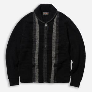 Beams+ - SHAWL COLLAR FULL ZIP KNIITED CARDIGAN - BLACK -  - Main Front View