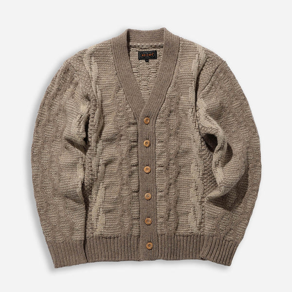 Beams HEAVY CABLE PATTERN CARDIGAN OLIVE The Great Divide