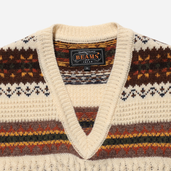 Beams Plus Fair Isle Knit Vest - Beige