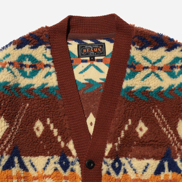 Beams Plus Cardigan Boa Jacquard - Brown
