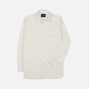 Drakes - MK II CONTRAST STITCH WORK SHIRT - WHITE/ORANGE -  - Main Front View