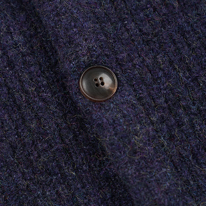 BRUSHED WOOL ROUND CARDIGAN - PURPLE
