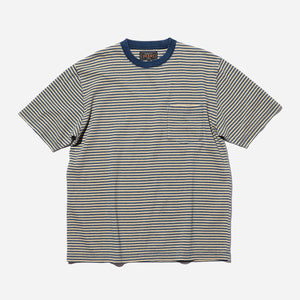 Beams+ - INDIGO STRIPE POCKET T-SHIRT - OFF WHITE -  - Main Front View
