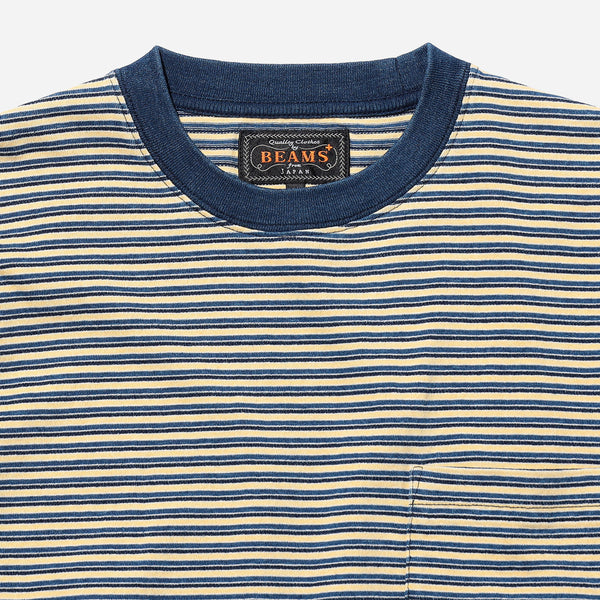 INDIGO STRIPE POCKET T-SHIRT - OFF WHITE