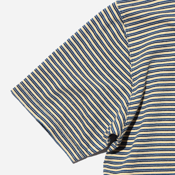 INDIGO STRIPE POCKET T-SHIRT - OFF WHITE