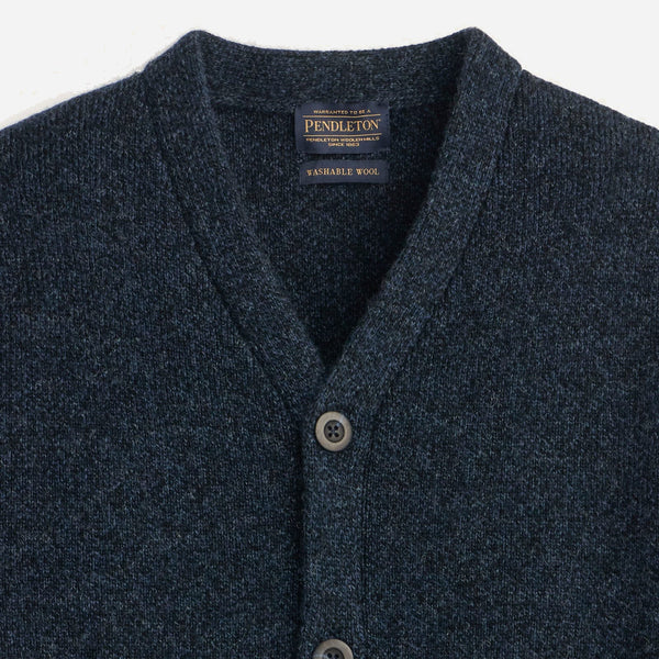 SHETLAND WOOL CARDIGAN - INDIGO HEATHER